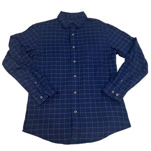 Dark‎ Academia Men's M Blue & Tan Plaid Flannel Long Sleeve Button Down Tailored